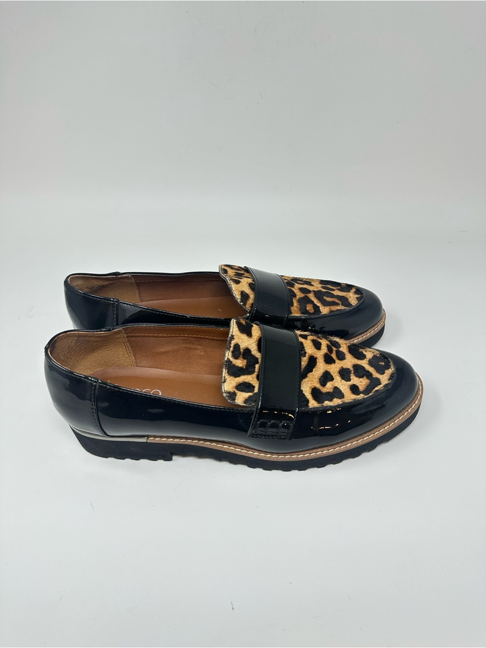 Franco Sarto Leopard Print Patent Leather loafers Women's 8M